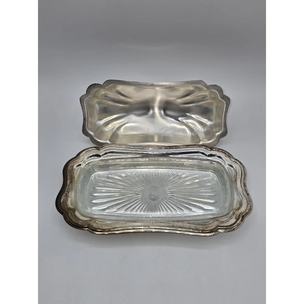 Gorham Heritage Silverplate Butter Dish With Lid and Glass Insert 7.5